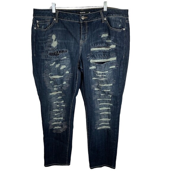 Torrid Jeans Premium Womens Sz 22 Boyfriend Stretch Medium Wash Blue High Rise - Picture 1 of 11